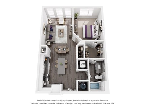 Floor plan for 1 bed, 1 bath, 789 sqft